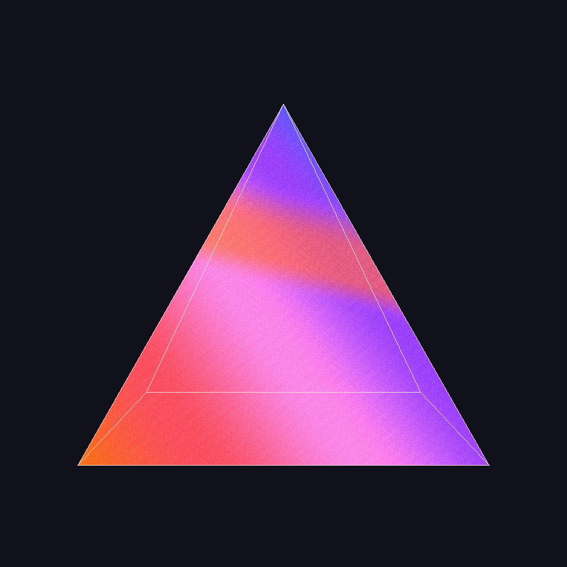Pyramid rendered by wisp-3d's integration test — 5-stop palette ramp + off-white wireframe overlay, port-for-port match of the 404 page's THREE composition